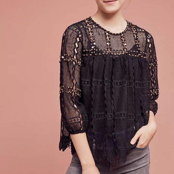 Maeve Tops - Maeve Black Auralis Lace Blouse Anthropologie